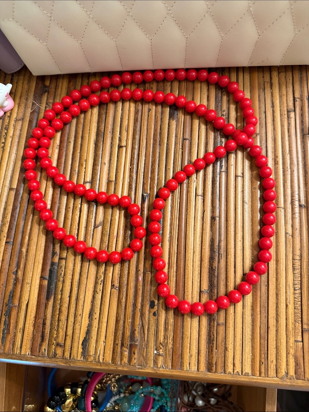 Red Beaded Necklace - Single Strand